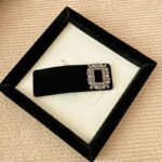 Square Snow Rhinestone French Style Women Luxury Fashion Black Velvet Hair Side Clip - Image 2