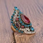 Ethnic Style Blue Crystal Alloy Pink Resin Baroque Rings - Image 3