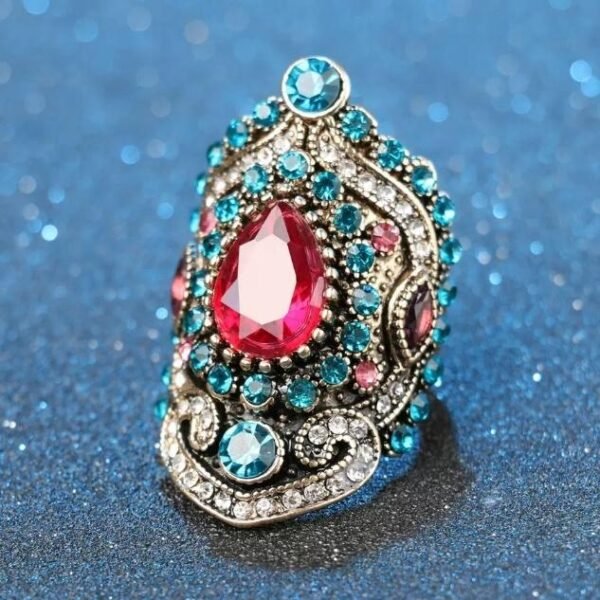 Ethnic Style Blue Crystal Alloy Pink Resin Baroque Rings