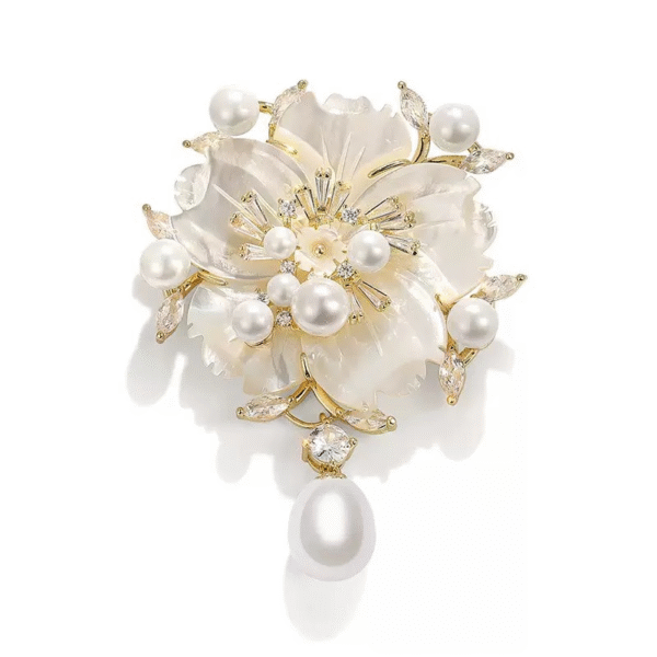 Super Elegant Freshwater Pearl Rhinestone Breastpin Brooch Jewelry Wedding Gift Flower Brooch