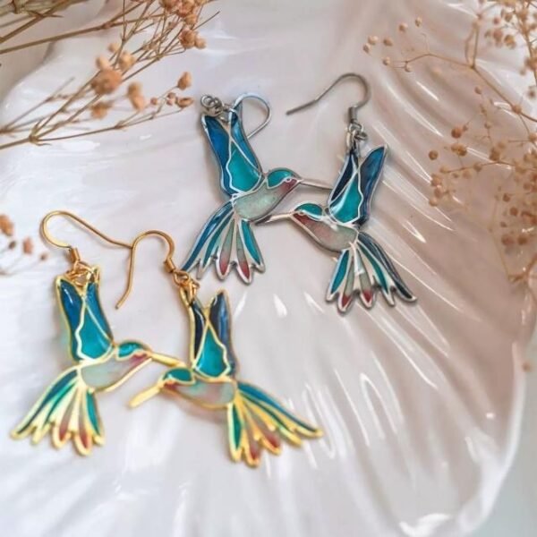 vintage style oil drop alloy Enamel Hummingbird Earrings