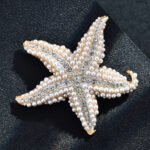 Fancy Starfish Shape Imitation Pearl Crystal Brooch Swimwear Accessory for Luxury Swimsuit