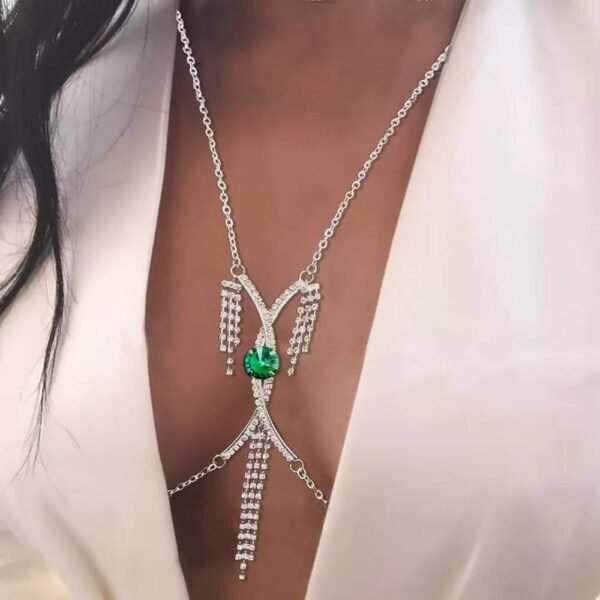 Sexy Rhinestone Chest Bras Chain Bikini Green Crystal Body Chain