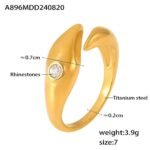 Stainless Steel Snake Shape Diamond Open Ring for Women's Wedding Engagement Gift - Image 2