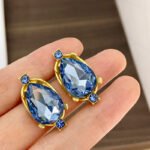 Blue Zircon Bow Tassel Necklace Jewelry Set - Image 5