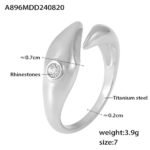 Stainless Steel Snake Shape Diamond Open Ring for Women's Wedding Engagement Gift - Image 3