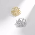 Shiny Camellia Brooch Hollowed Out Flower Shape Brooch Pin