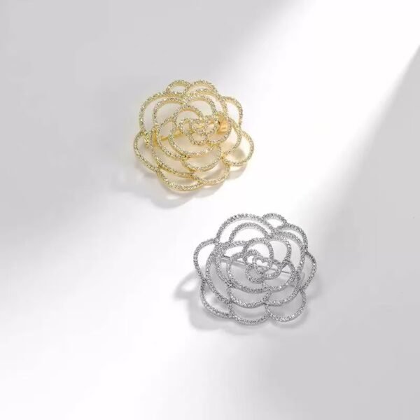 Shiny Camellia Brooch Hollowed Out Flower Shape Brooch Pin