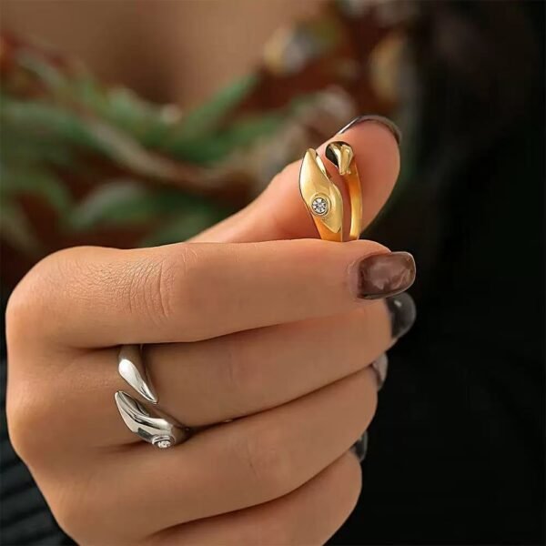 Stainless Steel Snake Shape Diamond Open Ring for Women's Wedding Engagement Gift
