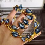 Blue Zircon Bow Tassel Necklace Jewelry Set - Image 2