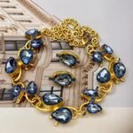 Blue Zircon Bow Tassel Necklace Jewelry Set