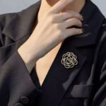 Shiny Camellia Brooch Hollowed Out Flower Shape Brooch Pin - Image 2