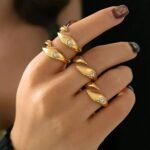 Stainless Steel Snake Shape Diamond Open Ring for Women's Wedding Engagement Gift - Image 5