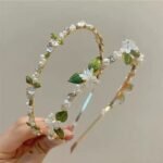 Alloy and Imitation Pearl Flower Shape Thin Delicate Hair Band for Women - Image 2