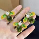 Green Bee Pendant Earrings Necklace Set - Image 3