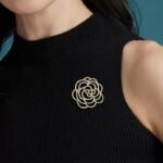 Shiny Camellia Brooch Hollowed Out Flower Shape Brooch Pin - Image 3