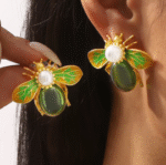 Green Bee Pendant Earrings Necklace Set - Image 4