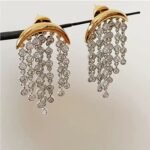 Brass Electroplated Gold Moon Colour Blocking Silver Zirconia Tassel Earrings - Image 3