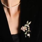 Vintage Elegant Wedding Corsage Copper Zircon 18K Gold Freshwater Pearl Agate Hummingbird Brooch - Image 5