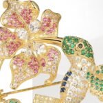 Vintage Elegant Wedding Corsage Copper Zircon 18K Gold Freshwater Pearl Agate Hummingbird Brooch - Image 2