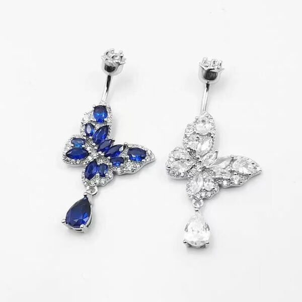 S925 Silver Zirconia Surgical Steel Silver and Blue Butterly Shape Belly Button