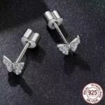 Fine Designer Jewelry 925 Sterling Silver Butterfly Shape Diamond Stud Earrings