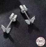 Fine Designer Jewelry 925 Sterling Silver Butterfly Shape Diamond Stud Earrings