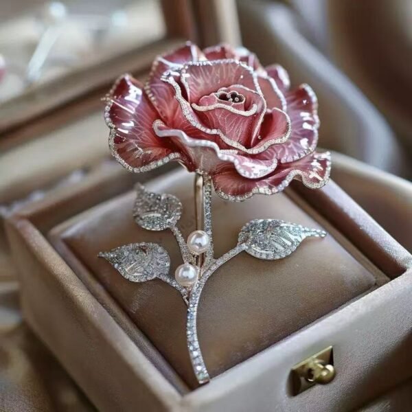 Vintage Luxury Zircon Rose Shape Women Jewelry Brooch