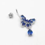 S925 Silver Zirconia Surgical Steel Silver and Blue Butterly Shape Belly Button - Image 2