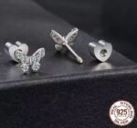 Fine Designer Jewelry 925 Sterling Silver Butterfly Shape Diamond Stud Earrings - Image 2