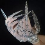 Club Party Women Singer Stage Performance Accessories Long Nails Crystal Prom Gloves