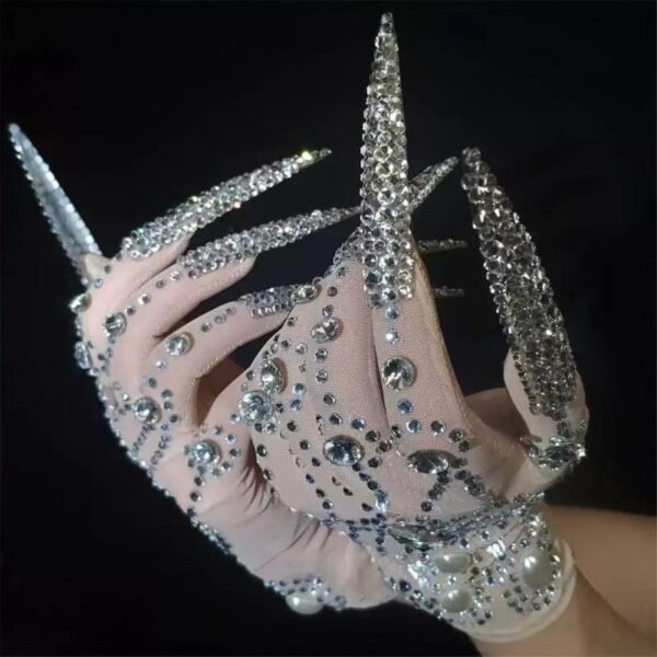 Club Party Women Singer Stage Performance Accessories Long Nails Crystal Prom Gloves