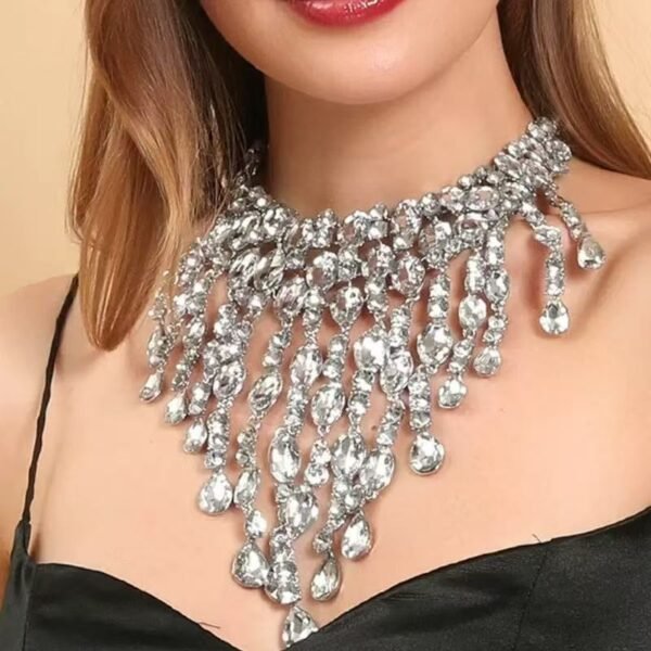 Luxury Geometric Large Rhinestone Long Tassels Necklace