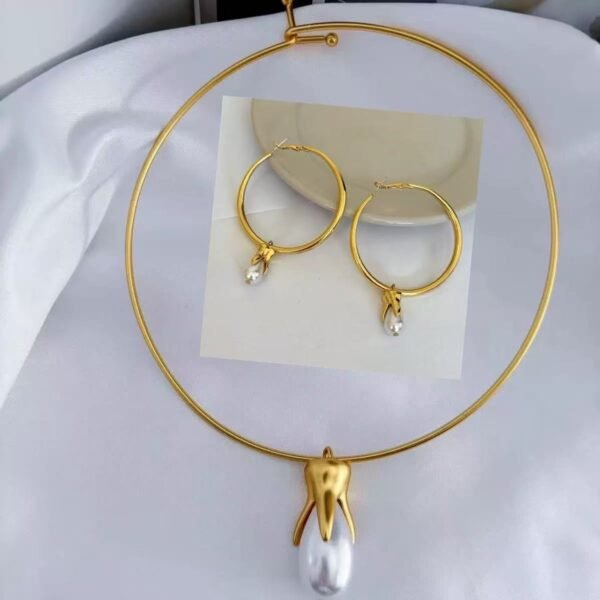 Vintage Style Pearl Necklace Earrings Fashion Jewelry Set