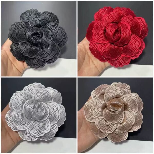 High-end Silk Diamond Plated Camellia Shape Customization Brooch or Hairpin