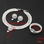 Fashion Exaggerated Flower Shape Imitation Pearl Necklace Earring Bracelet Set - Image 2