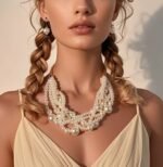 Fashionable Bridal Jewelry Exaggerated Woven Clavicle Chain Romantic Imitation Pearl Necklace Earrings Set