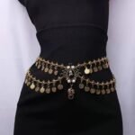 European American Retro Style Beaded Body Chain with New Coin Tassel Double Waist Beach Belly