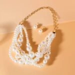 Fashionable Bridal Jewelry Exaggerated Woven Clavicle Chain Romantic Imitation Pearl Necklace Earrings Set - Image 2
