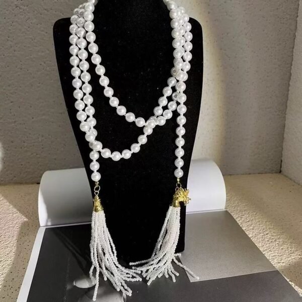 Chinese Style Pearl Beaded Long Tassel Sweater Chain Necklace