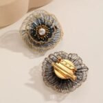 Beautiful Hand Drawing Flower Shape Pearl Brooch Pin