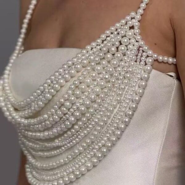 White Wedding Body Chain Bride Bridesmaid Imitation Pearl Bead Chest