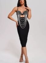 Formal Party Pearl Chain Knitted Hollow-out Elegant Bandage Tassel Dress