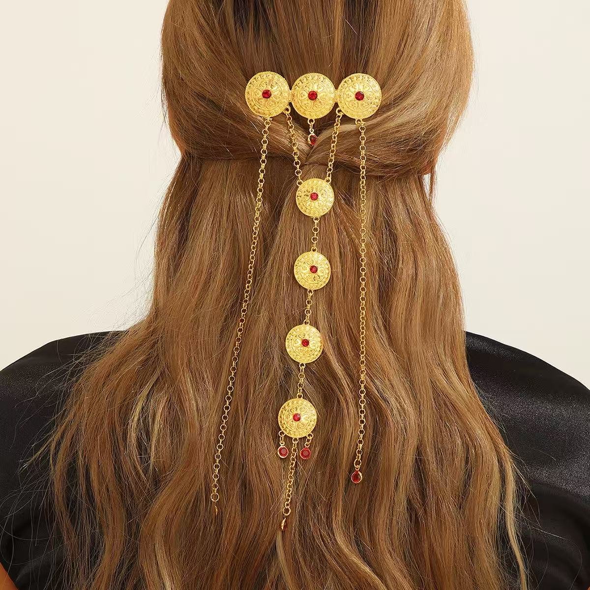 ee5d33b9d7e3f9d0d00252a0be851197 Ethnic Style Gold Long Tassel Hair Comb Head Chain - Image 1